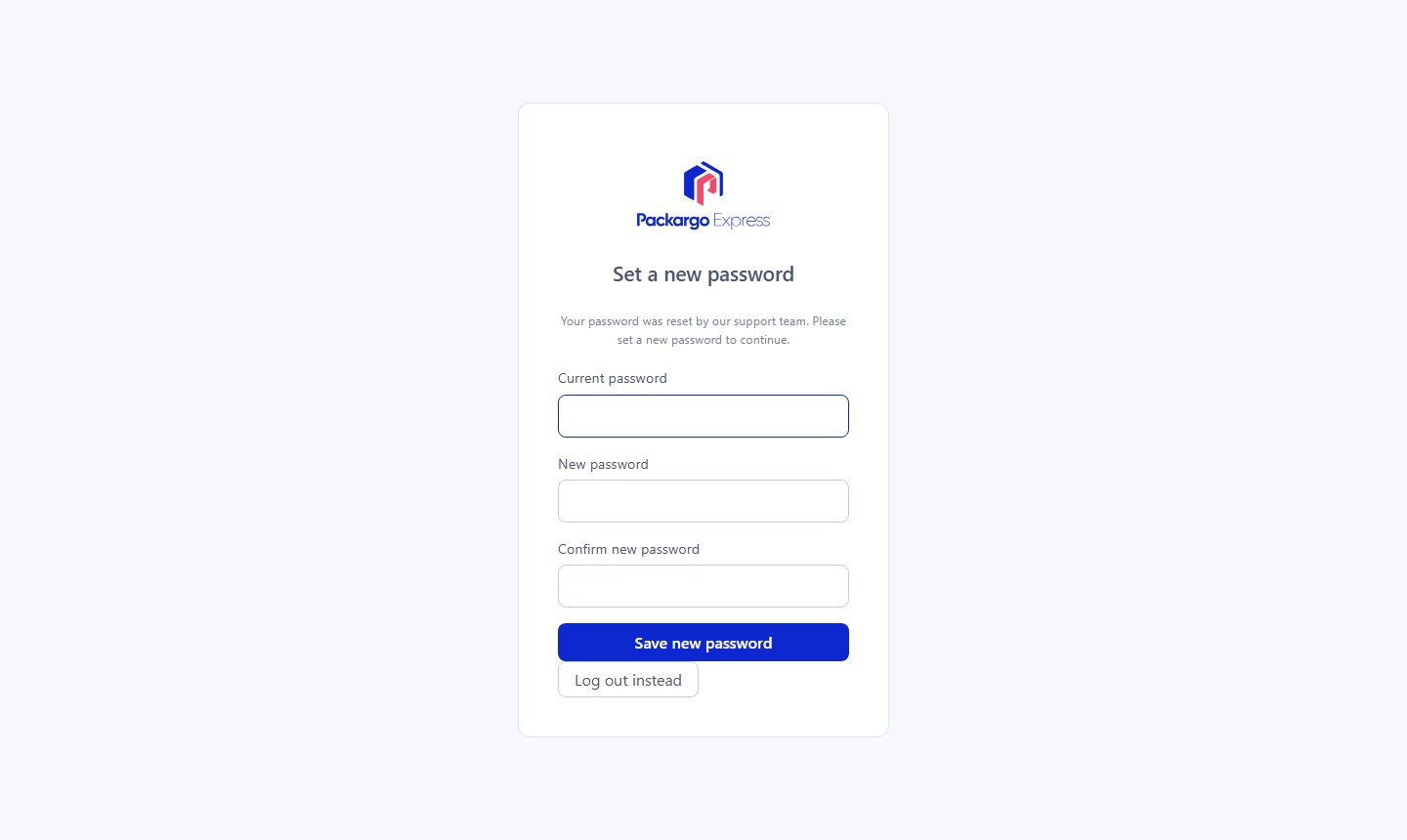 Forced change-password screen shown after first login