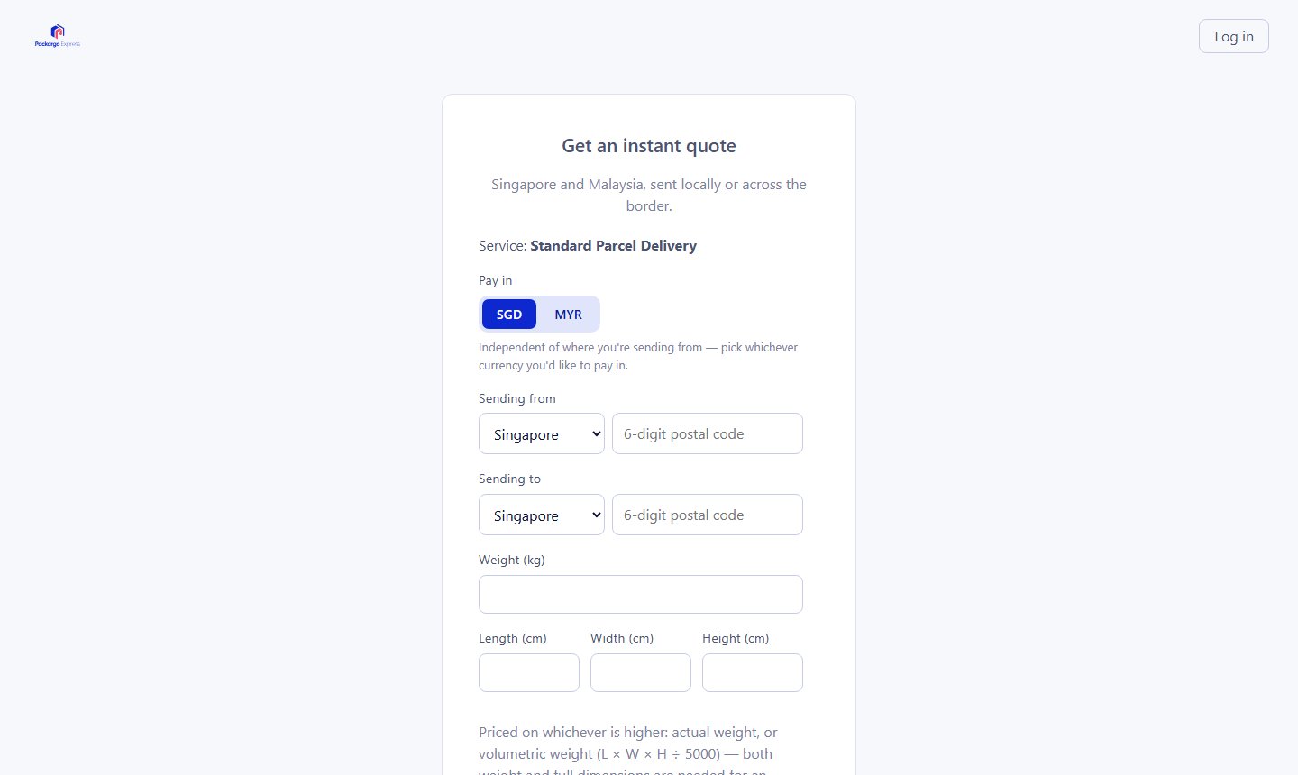 Public price calculator, blank form